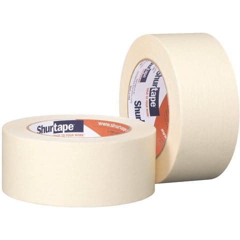 Two rolls of Shurtape clear packing tape displayed against a white background