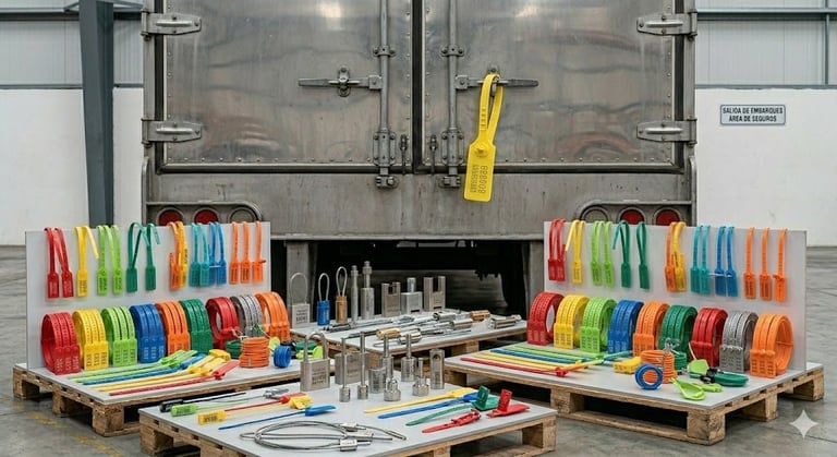 Colorful rolls of duct tape and industrial supplies organized on pallets in a warehouse with overhead equipment visible