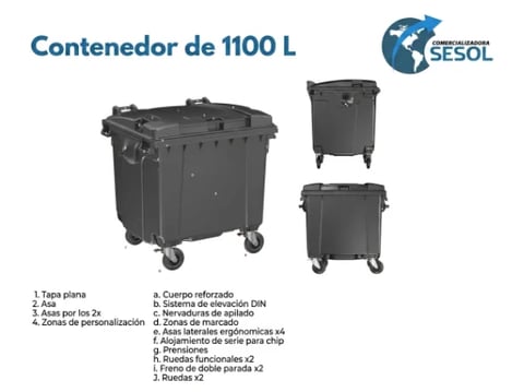 Contenedor de 1100 litros negro SESOL