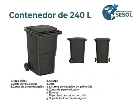 Contenedor de 240 litros verde oscuro SESOL con ruedas