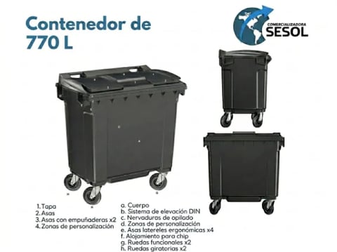 Contenedor de 770 litros negro SESOL con ruedas