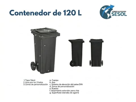 Contenedor de 120 litros negro con ruedas SESOL